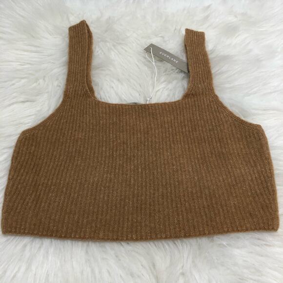 Everlane Women's‎ Tank Top Size Medium Tan Cropped Stretch Ribbed Cozy Pullover - Picture 6 of 13
